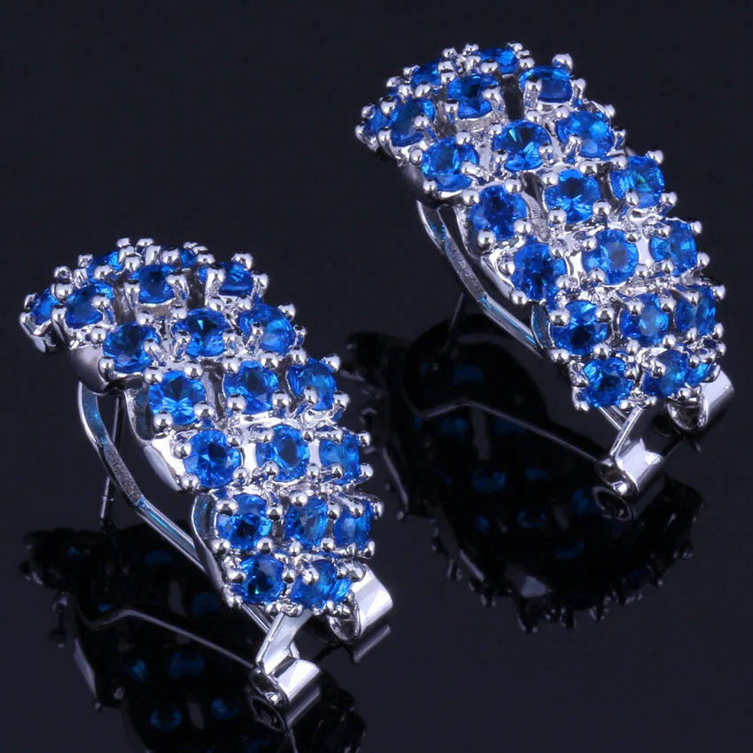 

Alluring Blue Cubic Zirconia 925 Sterling Silver Clip Hoop Huggie Earrings For Women V0879