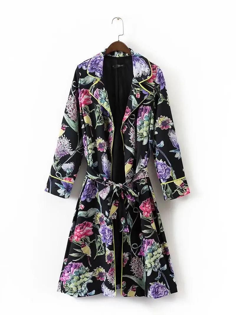 Women's Trench Long Printed Windbreaker Adjustable Waist Women Outwear Coats European Fashion Jacket Thin Robe 2018 New CH727