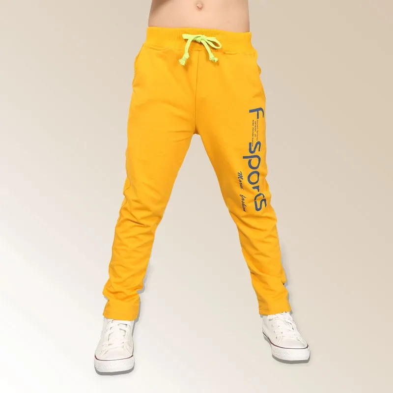 FREE SHIPPING kids boys sports pants letter print boys trousers YELLOW