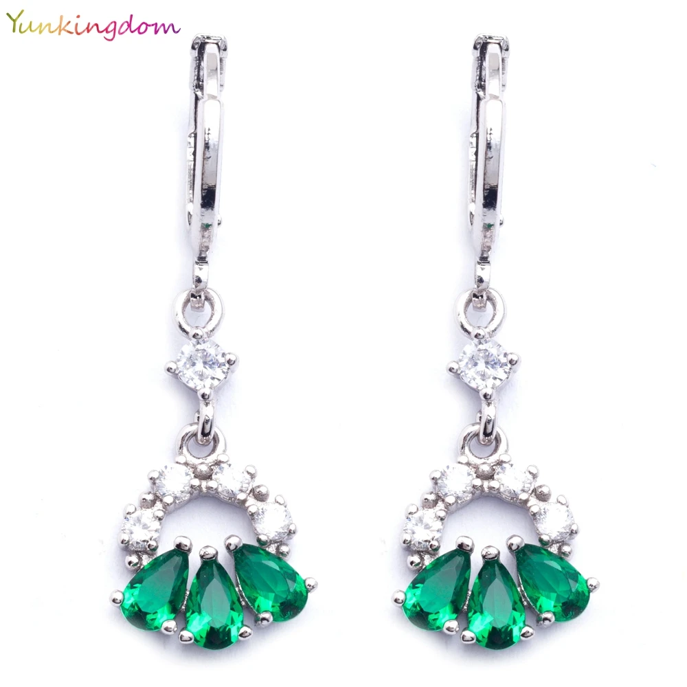 

Yunkingdom Wholesale/retail drop earrings green Cubic Zirconia white gold color hiphop earrings for women K1410