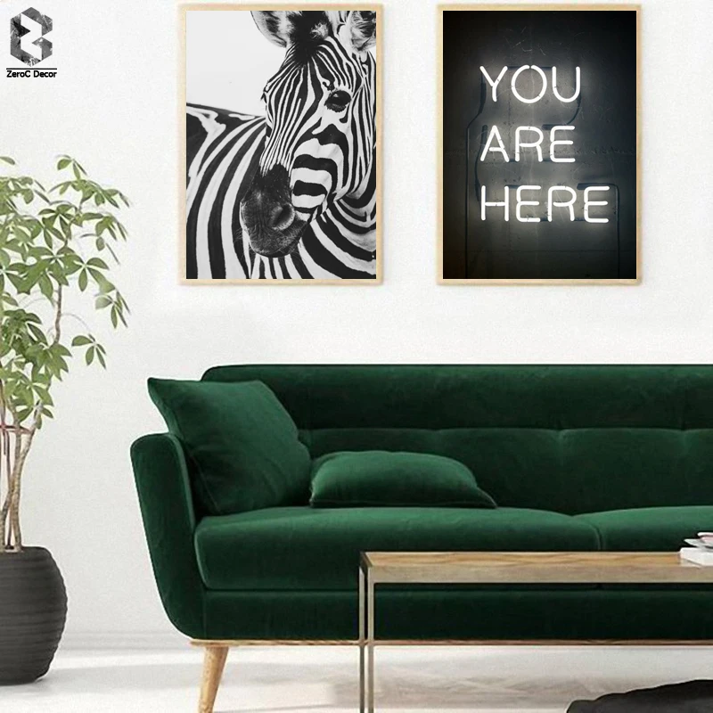 

Scandinavian Black White Poster Nordic Canvas Wall Art Print Animal Zebra Painting Decorative Picture Neon Quotes Home Decor