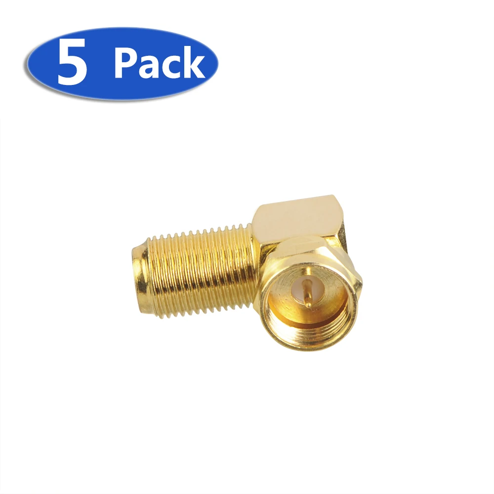 VCE 5 Pack Right Angle F Type Male to Female Coaxial coax cable RG6 Adapter Coupler Gold Plated