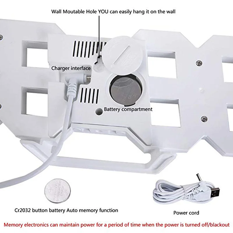 Современный цифровой 3D светодиодный настенный будильник часы повтора с 12/24 часовым дисплеем_ WK
