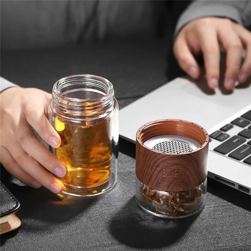 Glass Water Bottle With Tea Infuser Filter 200ml Tea Separation Double Wall Glass Bottle Leakproof My Water Bottle Men Gift