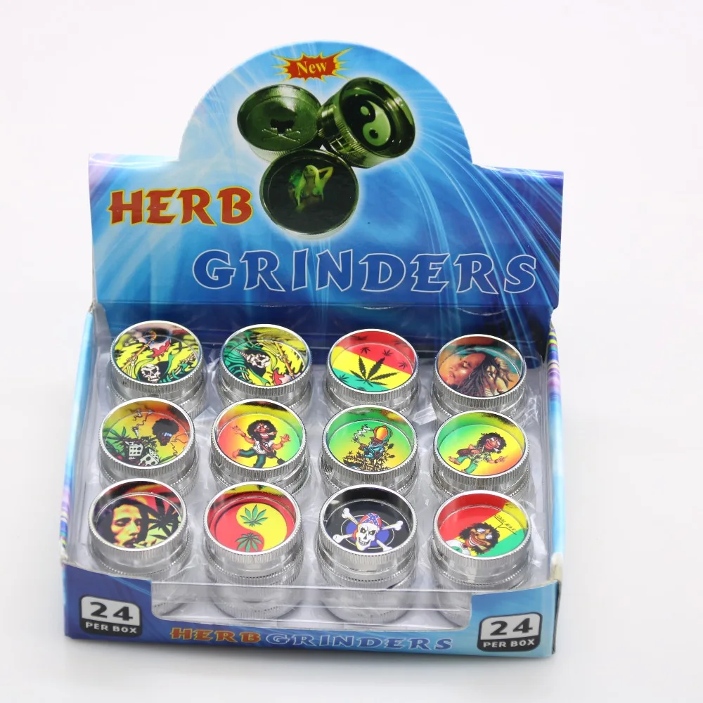 

24 Per Box Mini 30 MM PVC Grinder Metal Zinc Alloy 2 Layers Mixed Styles Smoking Grinder Wholesale Tobacco Herb Herbal Grinder