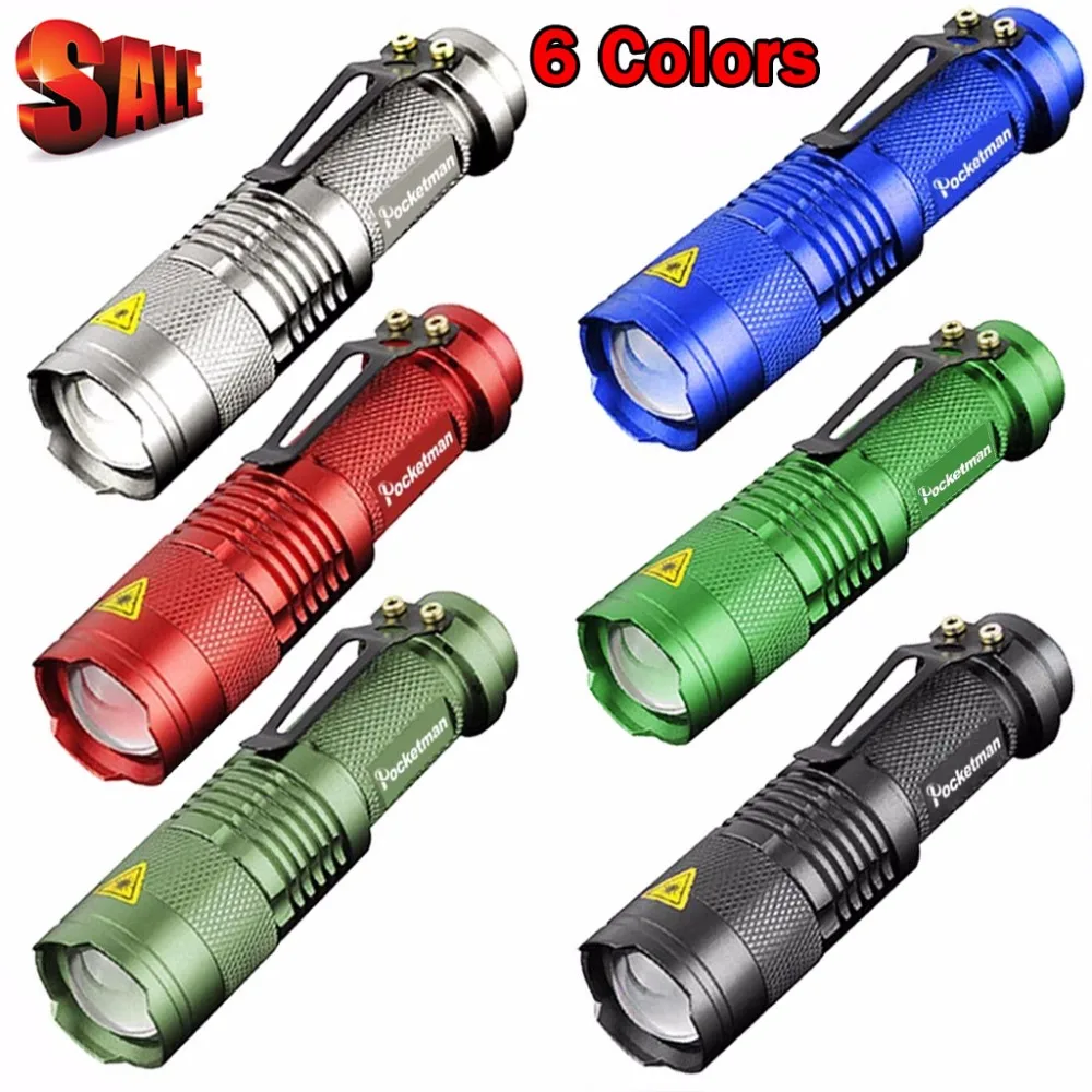 

6 Colors Mini LED Flashlight Black Q5 2000LM Waterproof LED Laterna 3 Modes Zoomable PortableTorch penlight AA 14500 z88