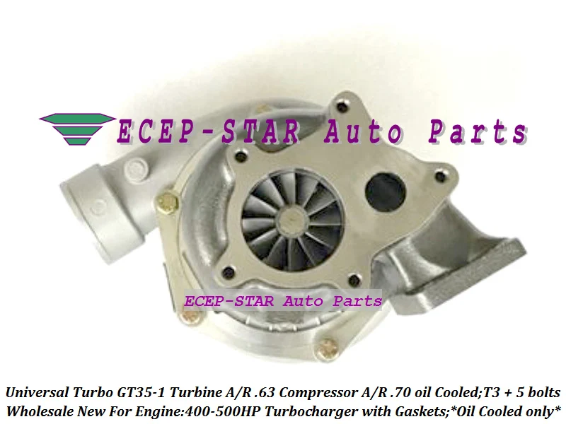 Universal Turbo Oil cooled only Turbocharger GT35-1 Turbine AR .63 Comp. AR 