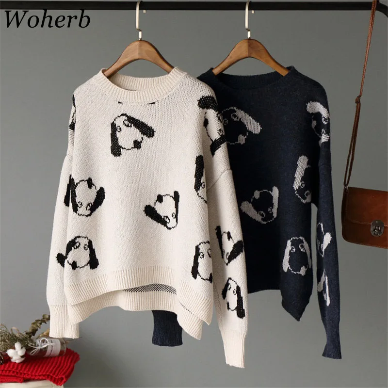 Woher Cute Cartoon Dog Printed Sweater Women 2019 Winter Ladies Clothes ...