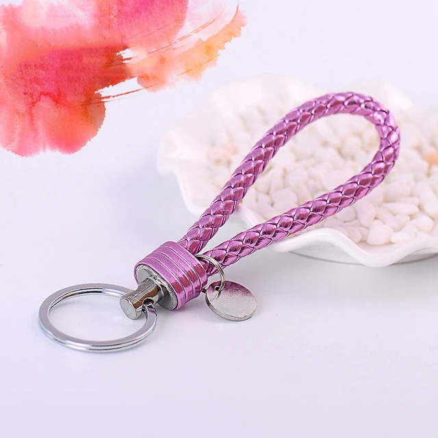 Handmade Braided PU Leather Rope Woven Keychain Wrist Rope Metal Key