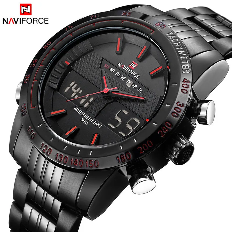 Часы NAVIFORCE мужские спортивные цифровые из нержавеющей стали кварцевые армейские