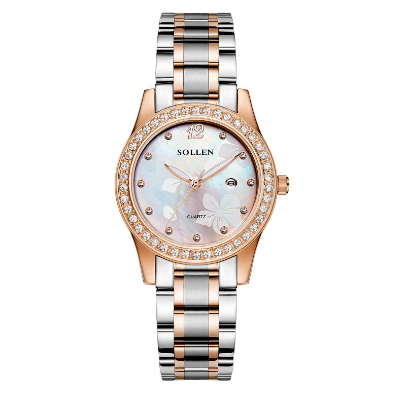 

SOLLEN SL403 watches women luxury brand female 316L stainless steel strip Austria Diamond calendar quartz luminous wristwatch