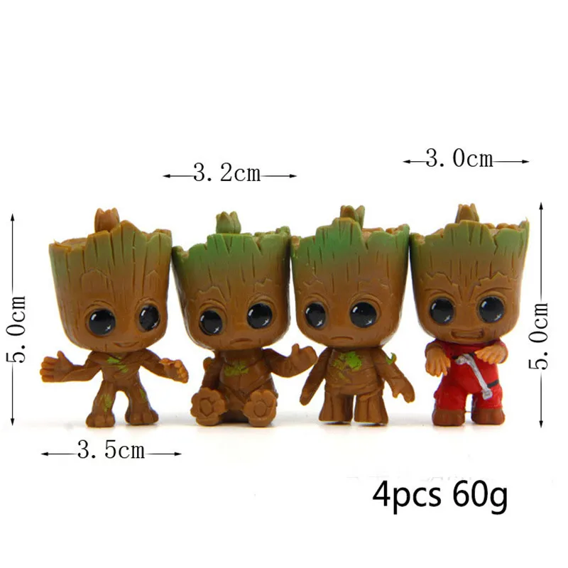 

4pcs/set Guardians Galaxy Figure Toys Tree man Car Keychain Ring 3D Groot Keychain Model Statue Red Tree man Figurine Keyring