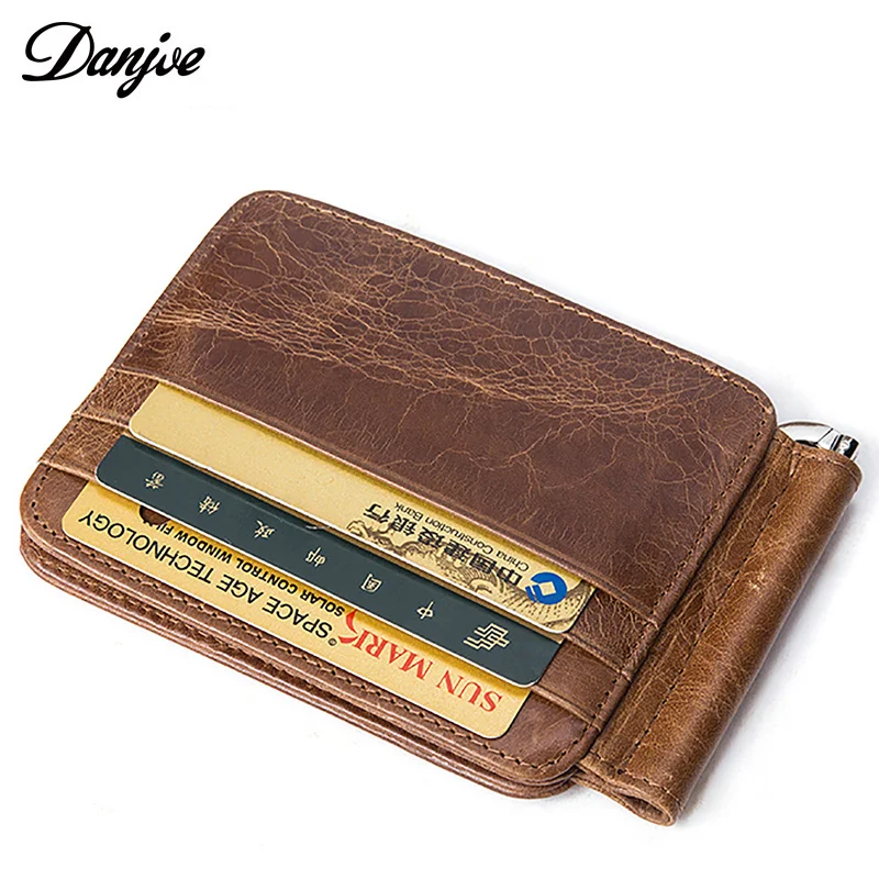

DANJUE Money Clip Genuine Leather Clip Wallet Men Money Mens Leather Wallet Purse With a Clip for Bills Card Small wallet