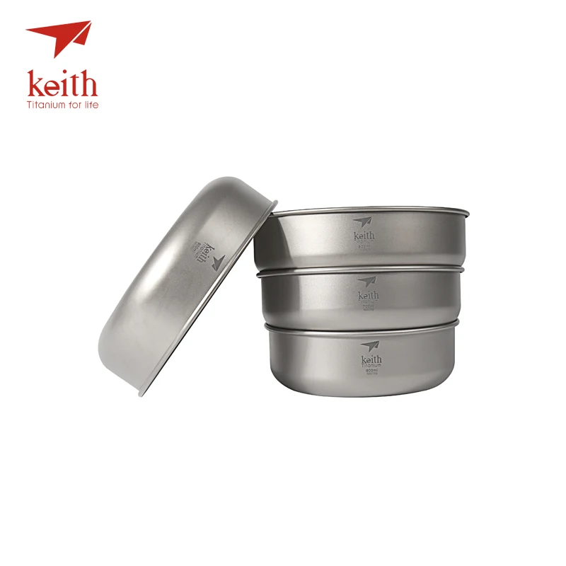 Keith 4 unids en 1 tazón de titanio ultraligero camping Vajilla pared simple titanio puro Boles y cuencos picnic 600 ml- 900 ml Ti5376