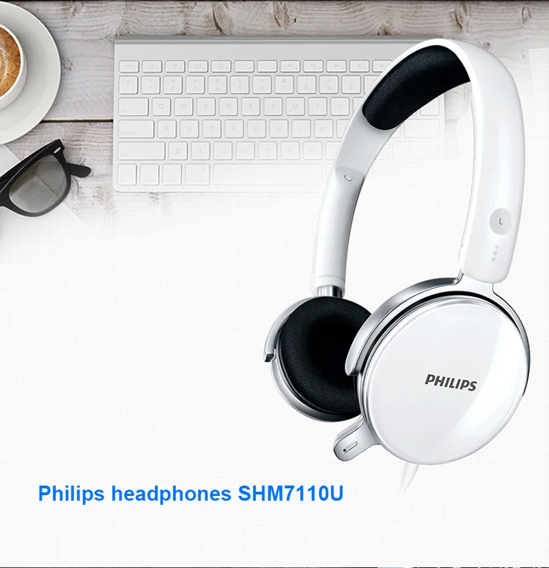 Philips профессиональные наушники SHM7110U со стереонаушниками с басовым проводом, гарнитура с микрофоном для прослушивания музыки, официальный тест