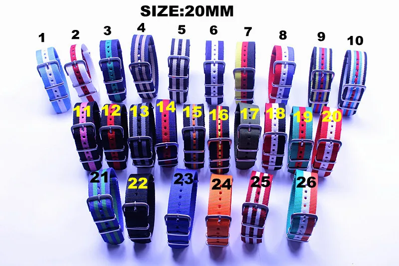 Wholesale 10pcs/lot High quality 20MM Nylon Watch band NATO waterproof