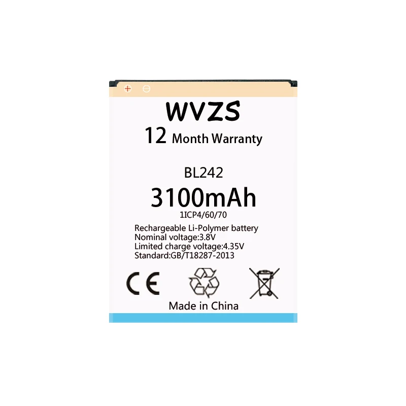 

wvzs 3100mAh li-Poplymer Battery BL242 For Lenovo K3 K30-W K30-T A6000 A3860 A3580 A3900 A6010 A6010 Plus Replacement Batteries