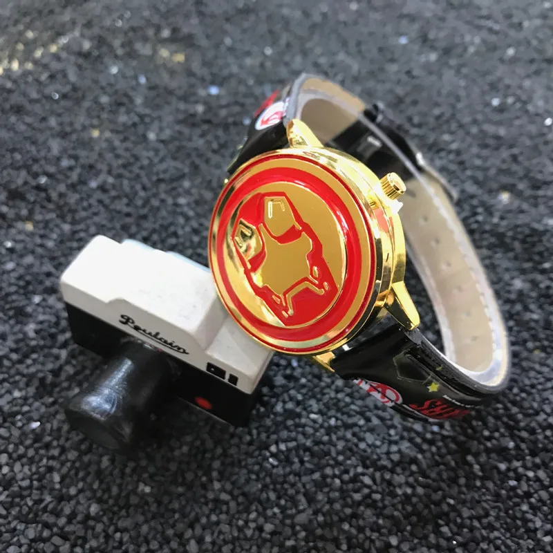 Высокое качество дети флип часы супергерой Человек-паук Водонепроницаемый аниме кожаный ремешок детей часы Reloj Hombre для подарок для мальчика девочки - Цвет: Iron Man Black