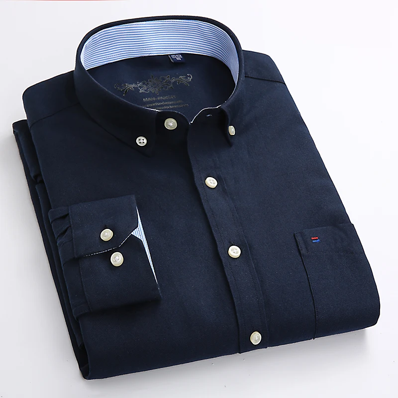 Autumn 2016 Men's Solid Business Oxford Dress Shirt Long Sleeve Classic-fit w/ One-Pocket Cotton Blend Male Button Down Shirts