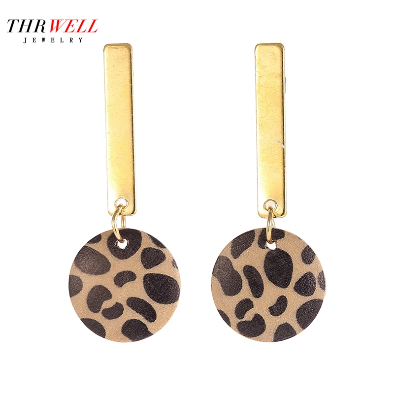

THRWELL Women Earrings Fashion Statement Round Classical Decorations Handmade Geometric Natural Wood Jewelry