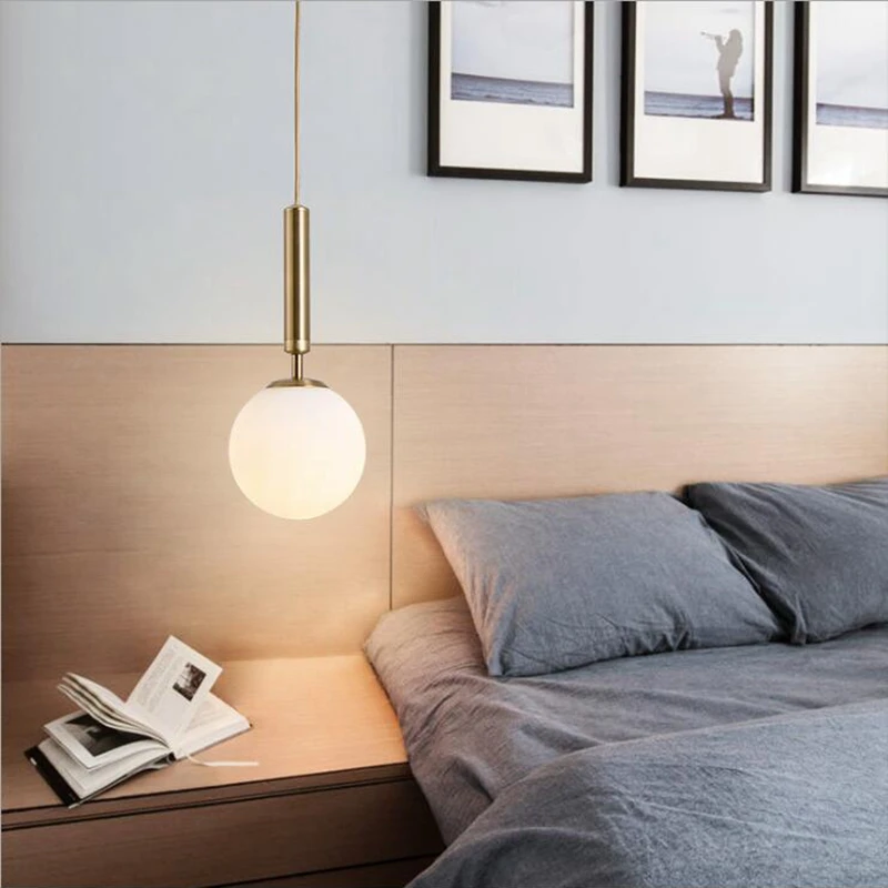 LukLoy Nordic Brass Aluminum Modern Pendant Light Loft Hanging Lamps Bedside Hanging Lamp Kitchen Suspension Pendant Lamps