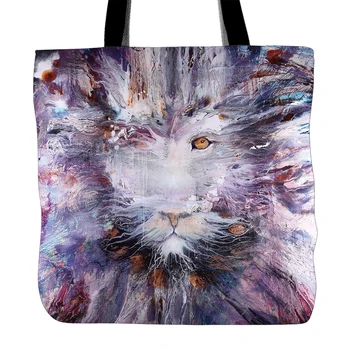 

Lion Printed Tote Bag For Shopping Food Convenience Women Shoulder White Canvas Hand Bags Two Sided Printing