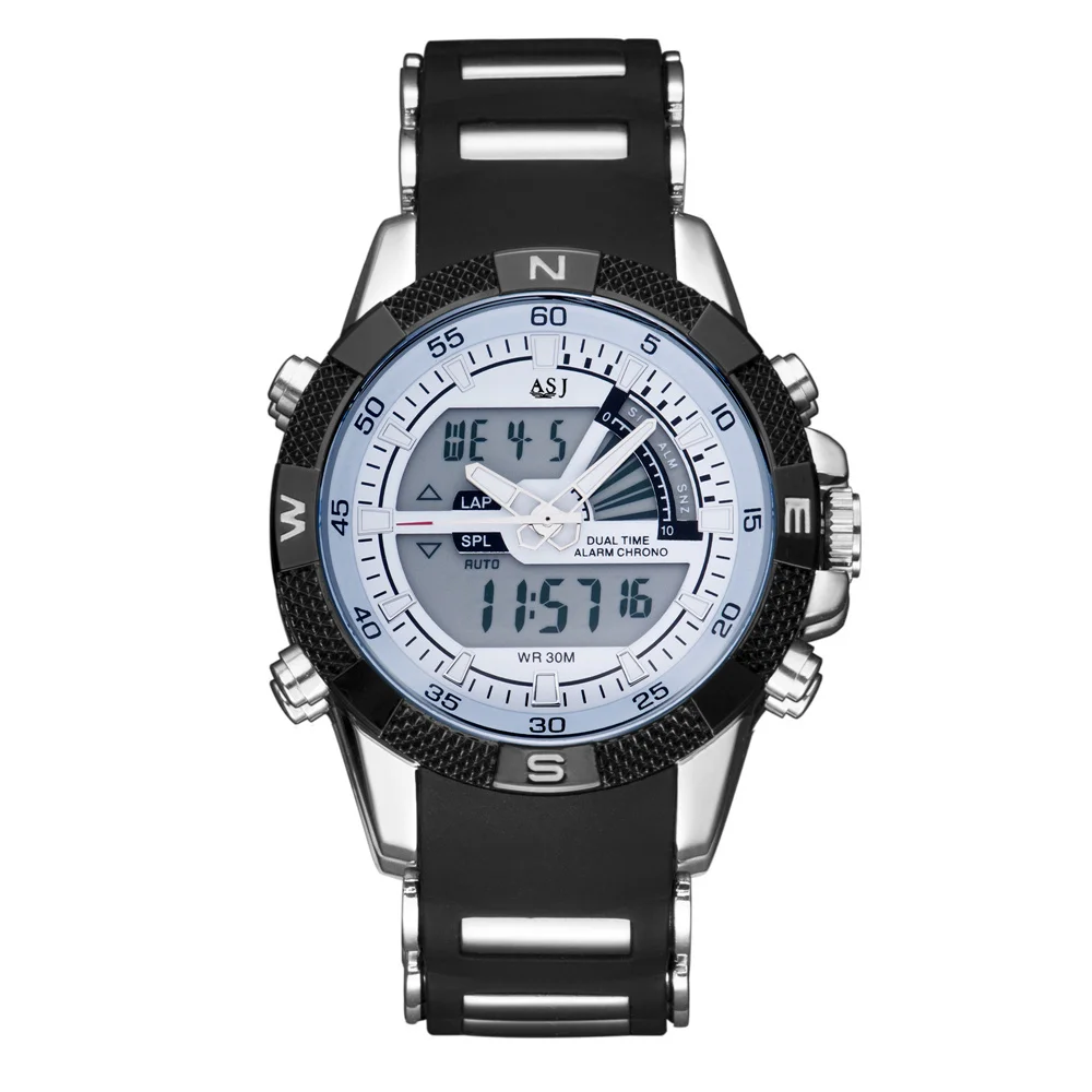 Men Cycling Sport Watches Steel and Rubber Band Dual Time Analog