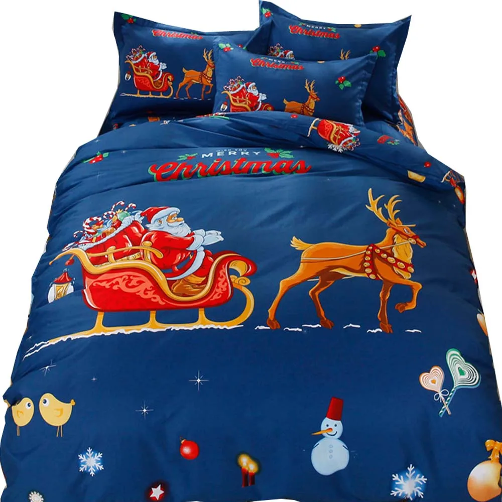 

3D Merry Christmas Santa Claus Bedding Set Blue Color Christmas Kids Gifts Duvet Quilt Cover Santa Claus Elk Kids Bedlinen Queen