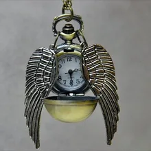 3084) Винтажный бронзовый шар с серебряными крыльями круглый шар снитч карманные часы ожерелье кулон, 12 шт./партия. подарок на рождественскую елку