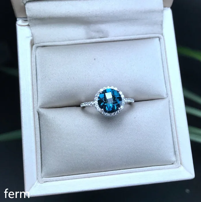 KJJEAXCMY бутик ювелирных изделий 925 с инкрустацией, из чистого серебра натуральный Лондонский Голубой топаз Круглый Ювелирное кольцо для