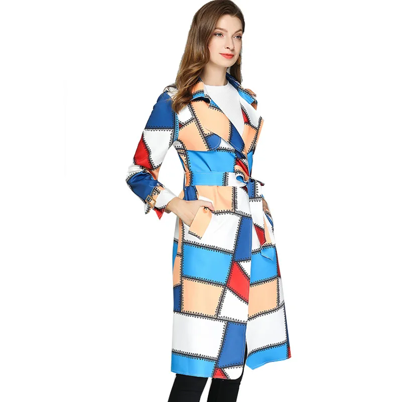 2019 осень зима Повседневный двубортный Простой Классический Клетчатый Длинный