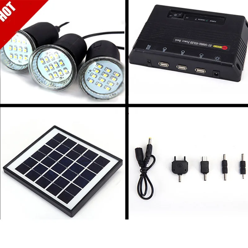 Solar Panel Lighting Kit Home DC System USB Solar Charger with 3 LED Light Bulb Emergency Lamp Charge Mobile Phone Power Bank