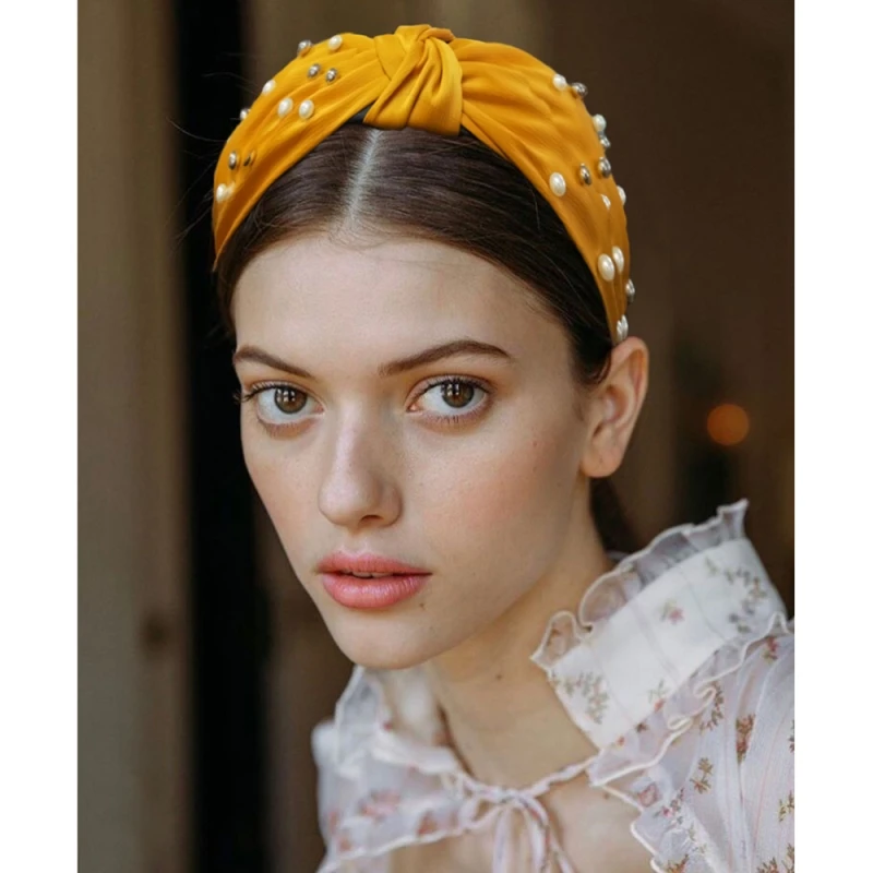 

Solememo Women Top Knot Turban Cloth Simulated Pearl Hairband Fashion Wide Hoop Headwear Women Girls Accessories Wholesale F0358
