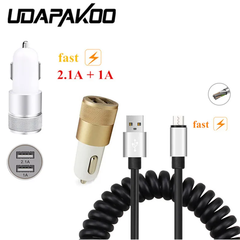 

Elastic Stretch micro USB Data Spring Cords 2 port usb Car Charger adapter for Samsung Galaxy s4 s6 a6 j6 j4 plus j7 j5 j3 2017