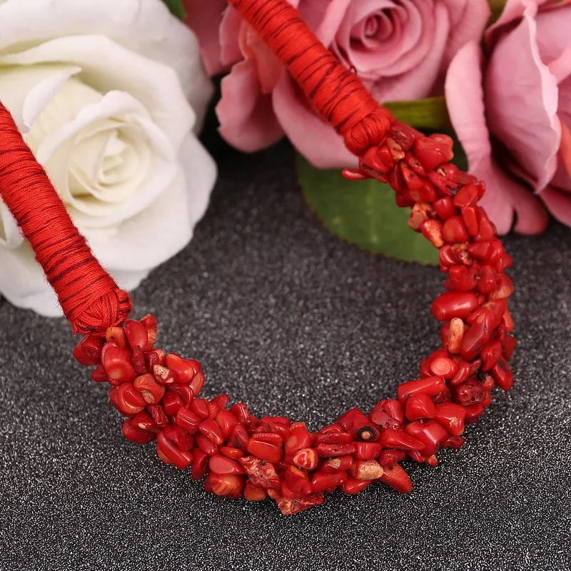 MINHIN блестящий красный натуральный камень кулон колье Ожерелье Нежный коралловый дизайн веревка ожерелье для женщин