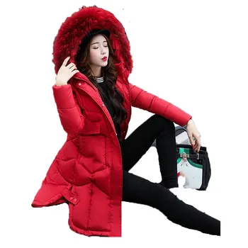 

winter parka women M-3XL plus size gray red black 2019 new long sleeve hooded fashion slim plus thick long warmth clothing LR388