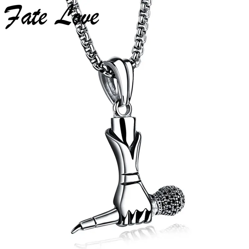 Мужской кулон Fate Love с микрофоном ожерелье из нержавеющей стали в стиле хип хоп