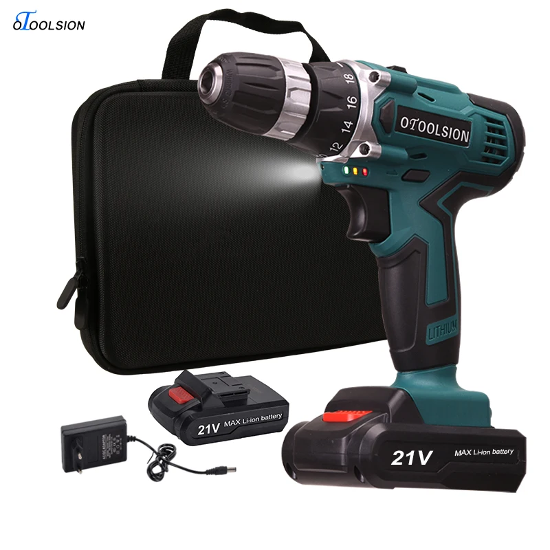 

21V Electric Tools 45N.M Screwdriver Cordless Drill LED Power Indicator Light Driver Drill 1.5Ah Electric Screwdrivers+Woven Bag