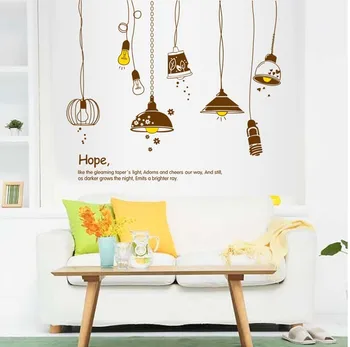 

Cartoon Hope Lamps Lanterns brown yellow color removable art vinyl wall stickers home decor living room warm decoration