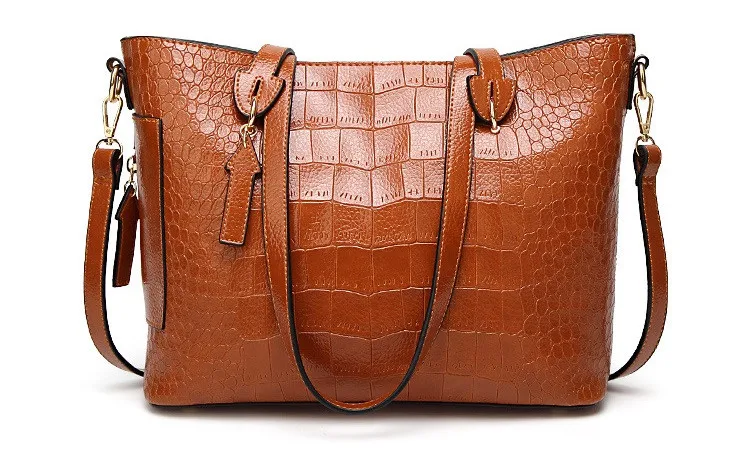 MJ Women Shoulder Bag Female Large PU Leather Women Handbag Crocodile Patterned Leather Tote Big Crossbody Handbag Messenger Bag (9)
