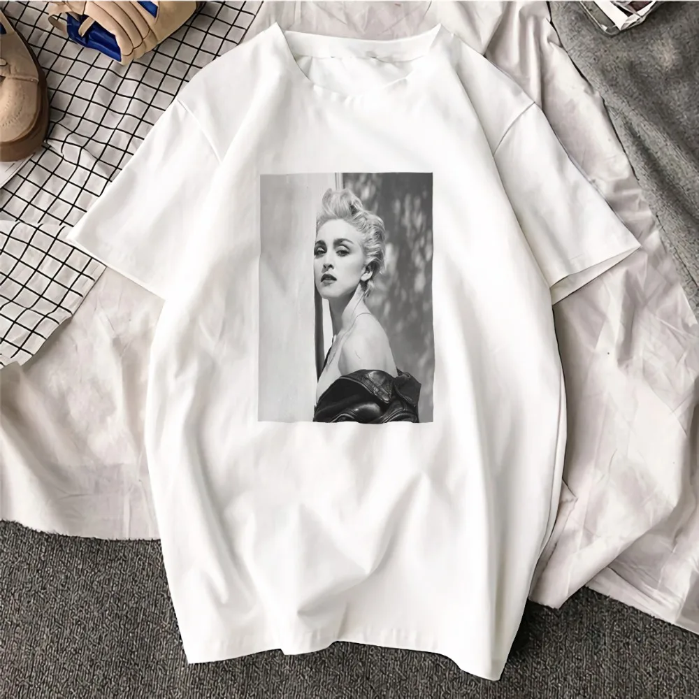 

BTFCL Women Short Sleeve T Shirt Madonna Black and White Art Printed Girls Cotton Top Tees Casual O Neck T-Shirt Unisex TShirt