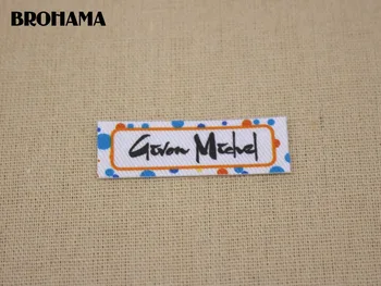 

98 custom labels, custom clothing labels, name tags, text boxes, white organic cotton, iron (TB042)