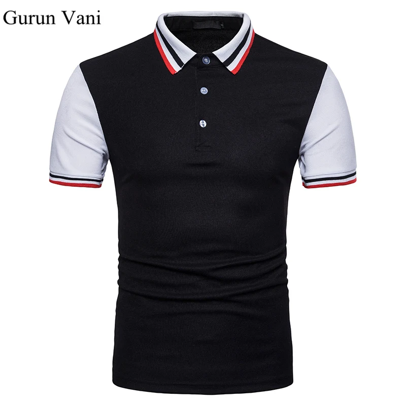 New Men's Polo Shirt Men Ribbed Collar Contrast Color Sleeve Male Polo ...