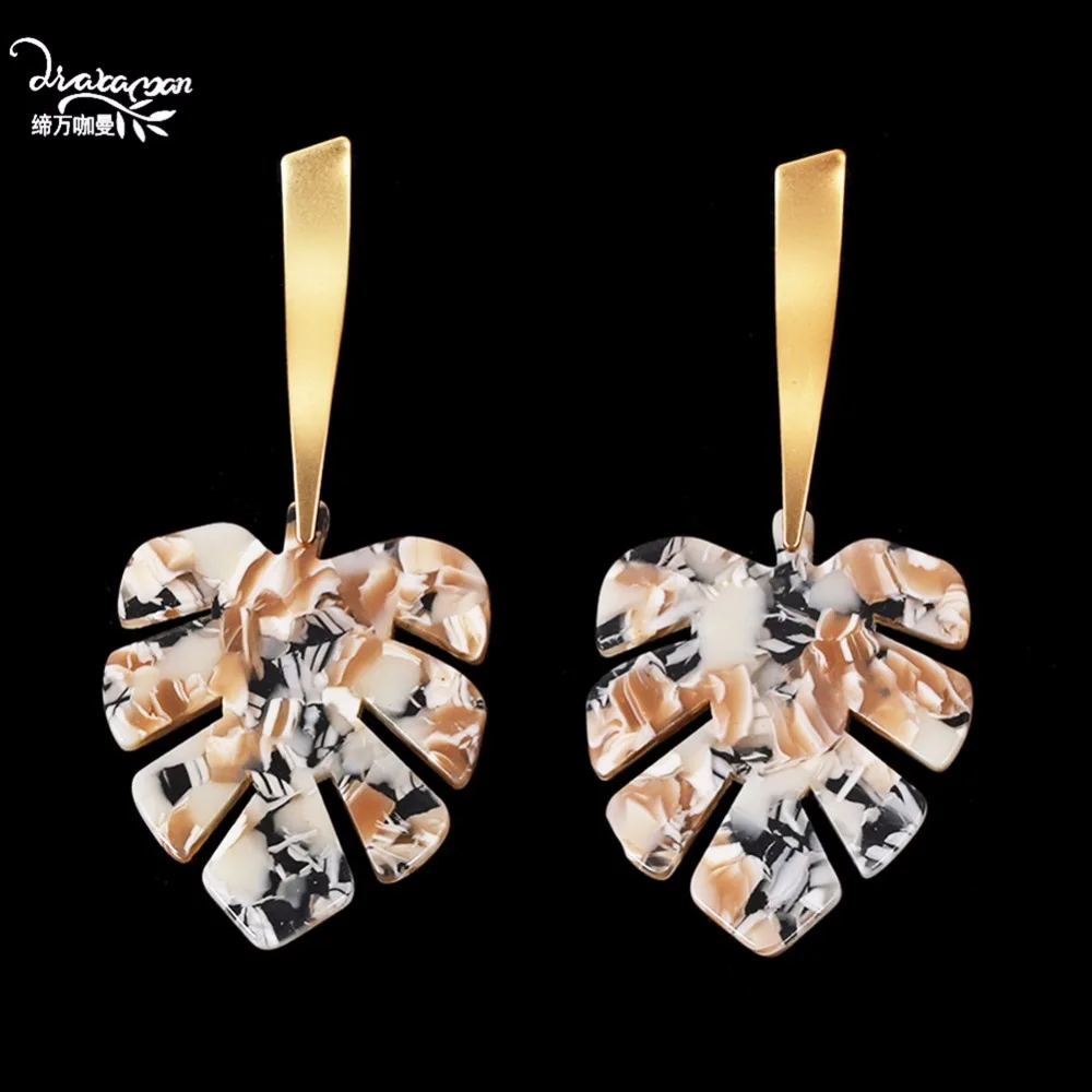 

Dvacaman Leaf Resin Colorful Earrings for Women 2019 Fashion Party Girls Statement Earrings Gold Color Metal Drop Earrings B322