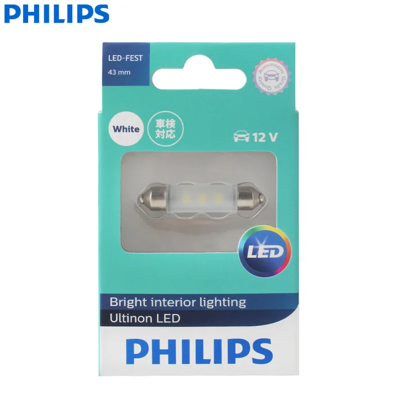 Philips Ultinon светодиодный Fest 43mm 12V 11864ULWX1 Festoon 6000K холодный белый светодиодный светильник поворотника для внутреннего освещения номерного знака(один