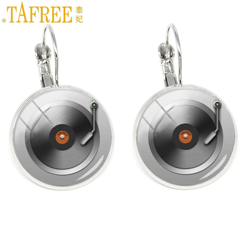 

TAFREE Music Sheet Earrings CD Record Disc classical clip on earring Fashion glass Women accessories Rhodium Plated jewelry H493