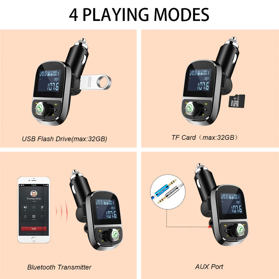 Bluetooth FM Transmitter Audio Car Mp3 Player Wireless In-Car FM Modulator Handsfree Bluetooth Car Kit with LCD Display (3)
