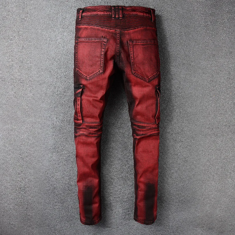 Итальянские стильные модные узкие джинсы повседневные эластичные брюки новые дизайнерские классические мужские джинсы красного цвета мужские джинсы