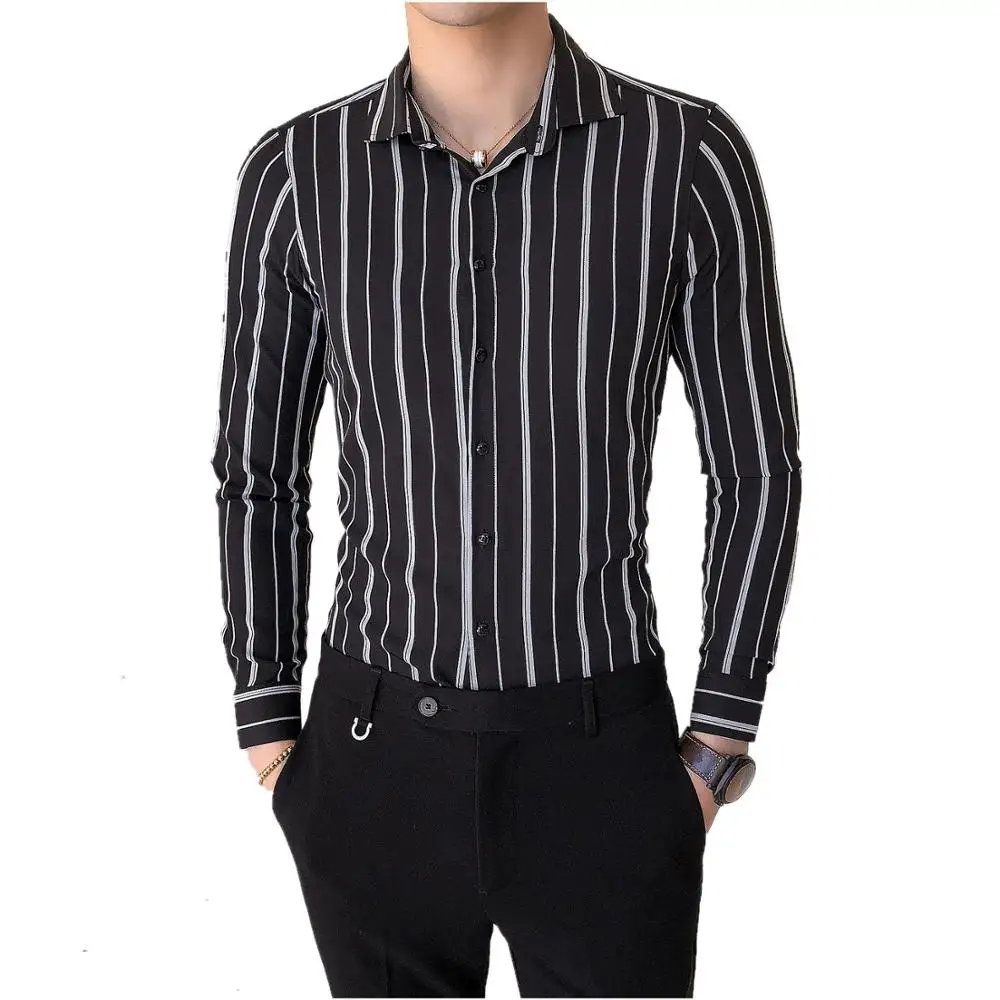 

Shirt 2019 spring new British style casual Korean version of the striped business men's personality long-sleeved wild slim shirt