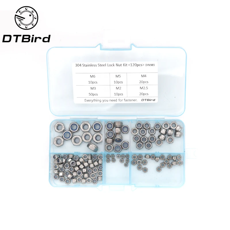 

150Pcs/set DIN985 M2 M2.5 M3 M4 M5 M6 Stainless Steel Self-locking Nut Lock Nut Locknut Slip Nylon Hex Nut Assortment Kit HW020